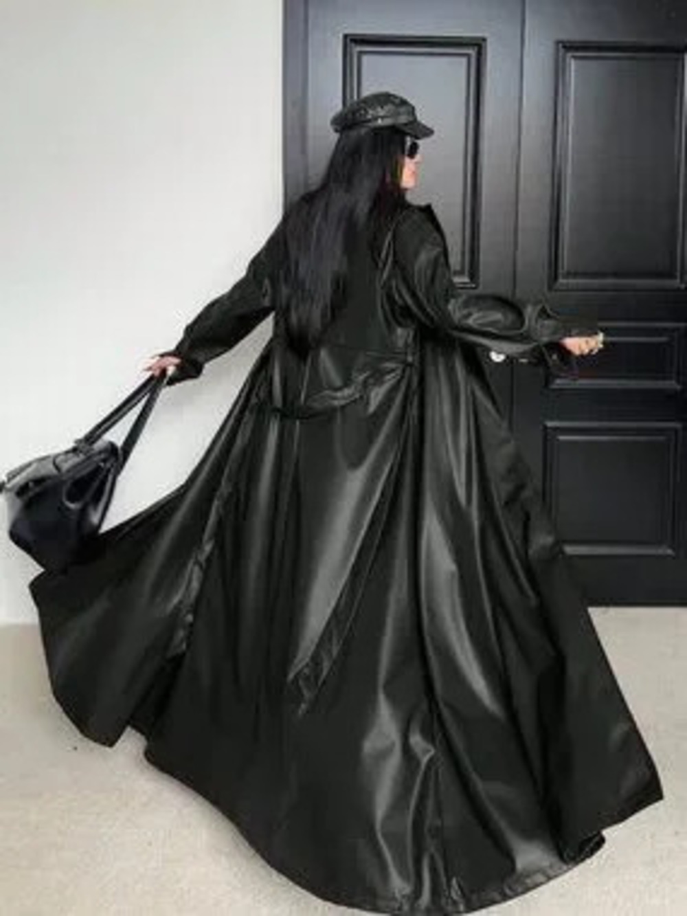 ZARA Black Casual Women's Loose Single-Breasted Stand Collar Trench Coat